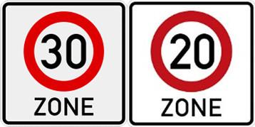 Verkehrszeichen Tempo 30- und 20-Zone