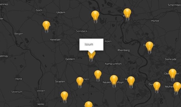 Issum auf der Karte der teilnehmenden Kommunen der Earth Hour