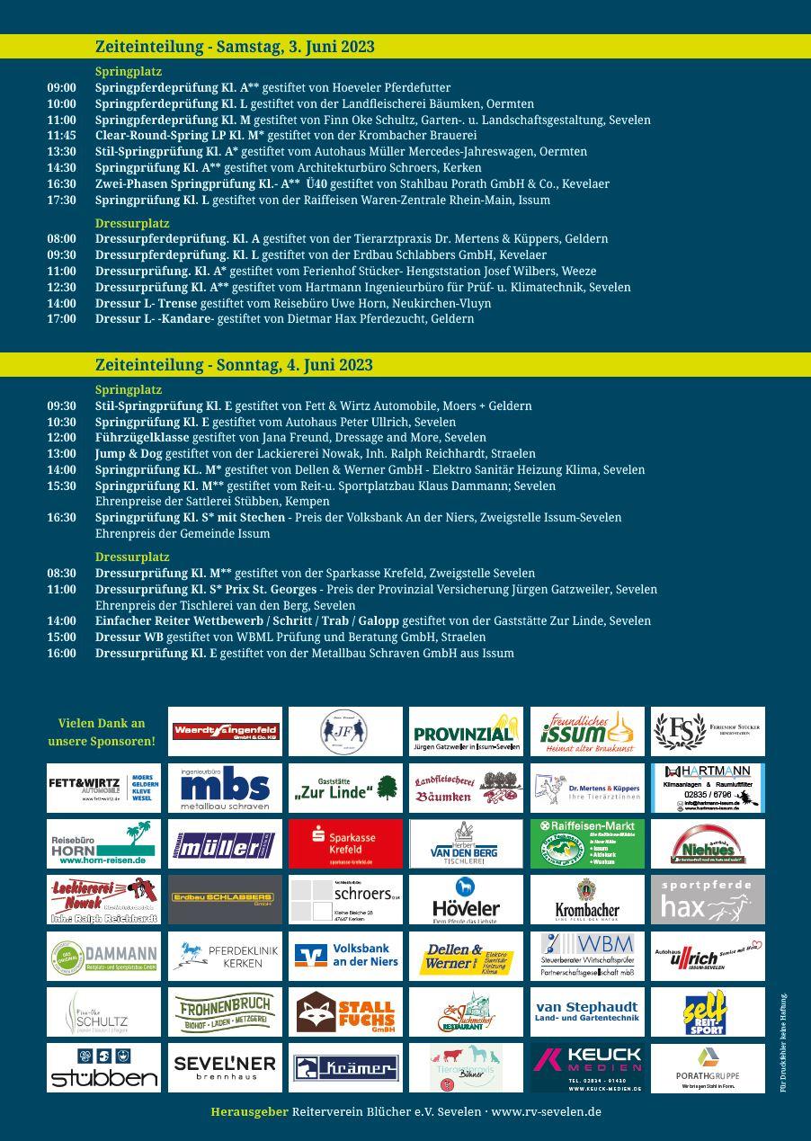 Sevelener Reitertage Zeiteinteilung 2023