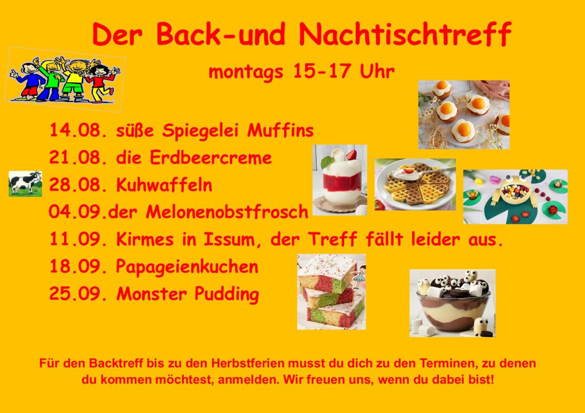 Plakat zum Back- und Nachtischtreff
