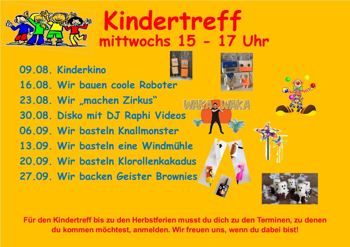 Plakat zum Kindertreff von August bis September