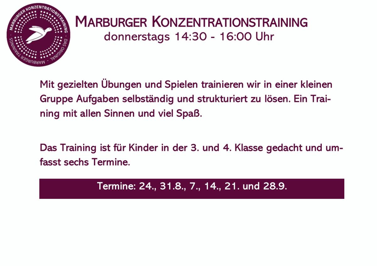 Plakat Marburger Konzentrationstraining im Jugendheim