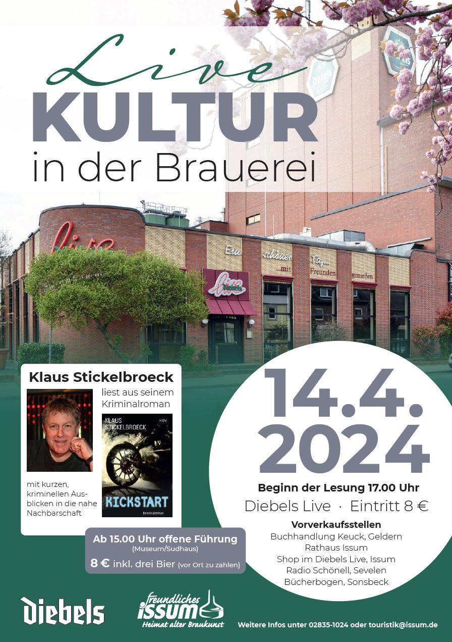 Plakat Live Lesung in der Brauerei - Klaus Stickelbroeck