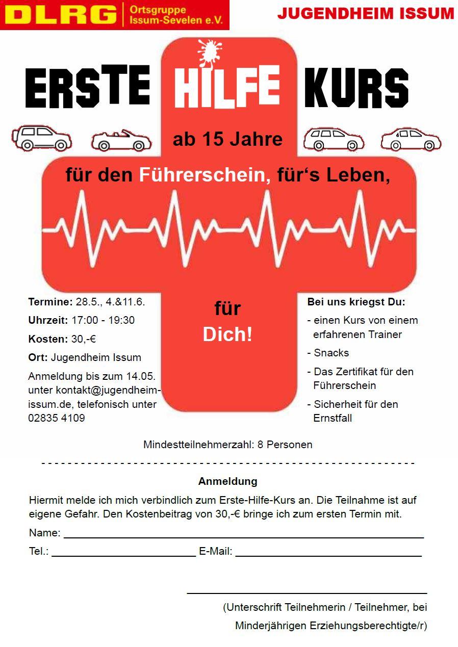 Plakat zum Erste-Hilfe-Kurs im Jugendheim