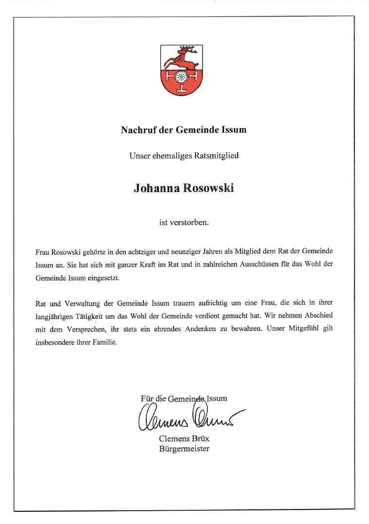 Nachruf Johanna Rosowski