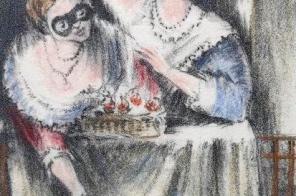 Ausschnitt aus „Balkonszene“ von Rolf Escher, einem der Motive aus seiner Lithographie-Serie „Römischer Carneval“