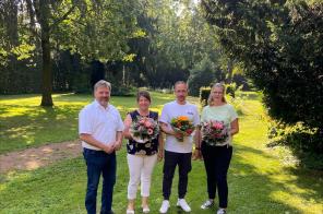 Foto vlnr. Bürgermeister Clemens Brüx, Verena Mager, Tom Ehbets, Silvia Meier 