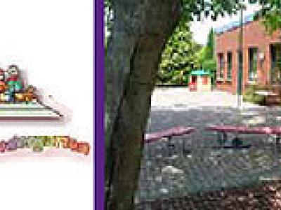 Logo und Außenansicht des Krütpasch-Kindergarten