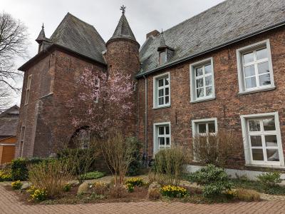 Blühender Baum vor dem Haus Issum